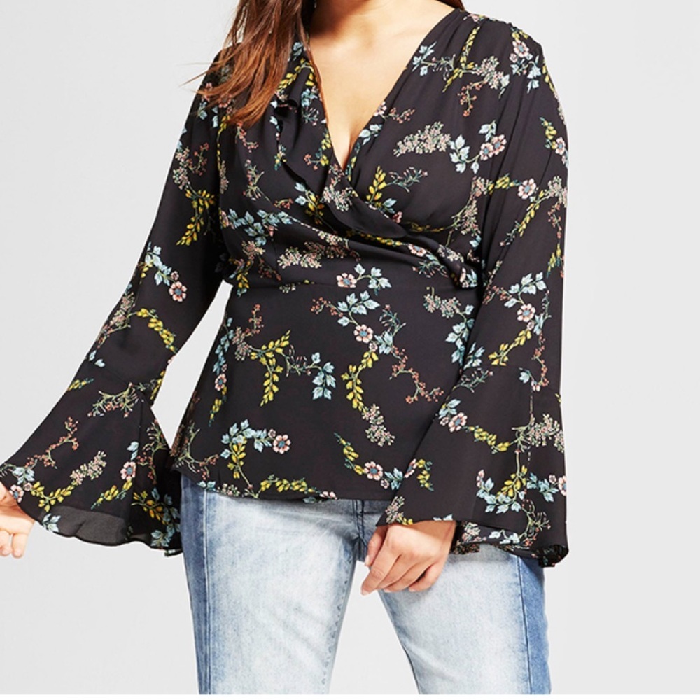 WHO WHAT WEAR Long Sleeve Ruffle Wrap Top